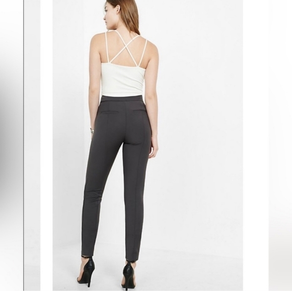 Express Stretch Mid Rise Skinny Gray Pants - Picture 2 of 7
